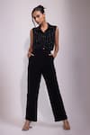 Yoseba_Black Beads Collared Embellished Top And Pant Set _at_Aza_Fashions