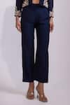 Yoseba_Navy Embroidery Open , Sweetheart Jacket Pant Set _Online_at_Aza_Fashions