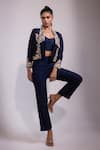 Shop_Yoseba_Navy Embroidery Open , Sweetheart Jacket Pant Set _Online_at_Aza_Fashions