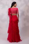 Yoseba_Fuchsia Organza, Chiffon Ruffles, Embroidery, Zari Pre-draped Saree With Blouse _Online_at_Aza_Fashions