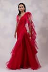 Shop_Yoseba_Fuchsia Organza, Chiffon Ruffles, Embroidery, Zari Pre-draped Saree With Blouse _Online_at_Aza_Fashions