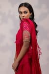 Yoseba_Fuchsia Organza, Chiffon Ruffles, Embroidery, Zari Pre-draped Saree With Blouse _at_Aza_Fashions