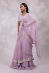 Buy_Yoseba_Lavender Net, Organza Embroidery, Beads, Purple Saree With Matching Blouse _at_Aza_Fashions