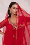 Buy_Yoseba_Red Organza Embroidery, Zari V-neck Kurta Set 