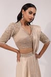 Buy_Yoseba_Beige Satin, Net Embroidery, Sequins, Embellished Blouse With Pre-draped Saree 