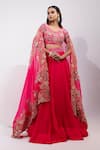 Buy_Yoseba_Fuchsia Bemberg, Organza Embroidery, Sequins, Zari Round Placement Lehenga Set _at_Aza_Fashions