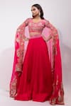 Shop_Yoseba_Fuchsia Bemberg, Organza Embroidery, Sequins, Zari Round Placement Lehenga Set _Online_at_Aza_Fashions