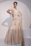 Buy_Yoseba_Ivory Net, Modal, Satin Embroidery, Sequins Pre-draped Skirt Saree With Blouse _Online_at_Aza_Fashions