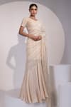 Buy_Yoseba_Ivory Net, Modal, Satin Embroidery, Sequins Pre-draped Skirt Saree With Blouse _at_Aza_Fashions