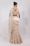 Yoseba_Ivory Net, Modal, Satin Embroidery, Sequins Pre-draped Skirt Saree With Blouse _Online_at_Aza_Fashions