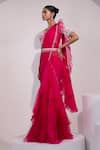 Yoseba_Fuchsia Organza, Chiffon, Net Beads, Embroidery Pre-draped Saree With Blouse _Online_at_Aza_Fashions