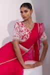 Buy_Yoseba_Fuchsia Organza, Chiffon, Net Beads, Embroidery Pre-draped Saree With Blouse 