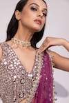 Shop_Yoseba_Wine Satin, Organza Mirrors, Embellished Blouse With Pre-draped Sharara Saree _Online_at_Aza_Fashions