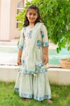 Buy_Plumcheeks_Green Cotton Embroidery Printed Kurta Sharara Set _at_Aza_Fashions