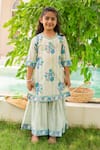 Plumcheeks_Green Cotton Embroidery Printed Kurta Sharara Set _at_Aza_Fashions