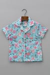 Plumcheeks_Blue Cotton Printed Shirt And Pyjama Set _Online_at_Aza_Fashions