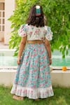 Shop_Plumcheeks_White Cotton Tassels, Ruffles Printed Blouse And Skirt Set _at_Aza_Fashions