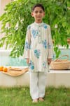 Plumcheeks_Green Cotton Embroidery Daisy Stripe Print Kurta Set _at_Aza_Fashions