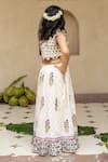 Shop_Plumcheeks_Off White Cotton Lace, Tassels Jamuni Printed Blouse And Skirt Set _at_Aza_Fashions