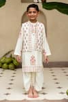 Buy_Plumcheeks_Off White Cotton Manika Butti Print Bundi And Kurta Set _at_Aza_Fashions