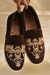 Around Always_Brown Gajj Thread Embroidered Sneakers _Online_at_Aza_Fashions