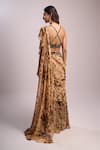 Aza X Shilpa Shetty Kundra_Beige Chiffon, Modal, Satin Beads Animal Print Pre-draped Saree With Blouse _Online_at_Aza_Fashions
