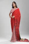 Buy_Aza X Shilpa Shetty Kundra_Red Viscose, Crepe Embroidery Boat Stripe Print Saree With Co-ordinating Blouse _Online_at_Aza_Fashions