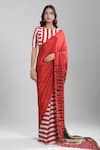 Buy_Aza X Shilpa Shetty Kundra_Red Viscose, Crepe Embroidery Boat Stripe Print Saree With Co-ordinating Blouse _at_Aza_Fashions