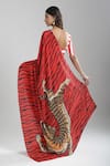 Aza X Shilpa Shetty Kundra_Red Viscose, Crepe Embroidery Boat Stripe Print Saree With Co-ordinating Blouse _Online_at_Aza_Fashions