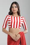 Aza X Shilpa Shetty Kundra_Red Viscose, Crepe Embroidery Boat Stripe Print Saree With Co-ordinating Blouse _at_Aza_Fashions