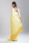 Aza X Shilpa Shetty Kundra_Yellow Georgette, Silk Satin, Animal Swirl Print Saree With Puff Sleeve Blouse _Online_at_Aza_Fashions