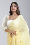 Aza X Shilpa Shetty Kundra_Yellow Georgette, Silk Satin, Animal Swirl Print Saree With Puff Sleeve Blouse _at_Aza_Fashions