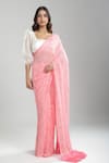 Aza X Shilpa Shetty Kundra_Pink Georgette, Silk Satin, Animal Swirl Print Saree With Puff Sleeve Blouse _at_Aza_Fashions