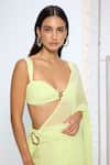 Ekaya Banaras_Lime Chiffon Green Brooch Saree With Running Blouse _Online_at_Aza_Fashions