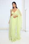 Buy_Ekaya Banaras_Lime Chiffon Green Brooch Saree With Running Blouse _Online_at_Aza_Fashions