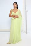 Shop_Ekaya Banaras_Lime Chiffon Green Brooch Saree With Running Blouse _Online_at_Aza_Fashions