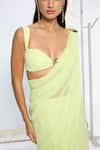 Ekaya Banaras_Lime Chiffon Green Brooch Saree With Running Blouse _at_Aza_Fashions