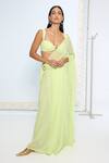 Buy_Ekaya Banaras_Lime Chiffon Green Brooch Saree With Running Blouse _at_Aza_Fashions