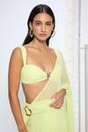 Ekaya Banaras_Lime Chiffon Green Movable Brooch Saree With Running Blouse _Online_at_Aza_Fashions