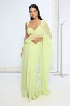 Buy_Ekaya Banaras_Lime Chiffon Green Movable Brooch Saree With Running Blouse _at_Aza_Fashions