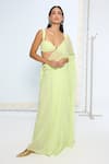 Shop_Ekaya Banaras_Lime Chiffon Green Movable Brooch Saree With Running Blouse _Online_at_Aza_Fashions