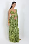 Ekaya Banaras_Green Georgette Leopard Print Saree With Running Blouse _Online_at_Aza_Fashions