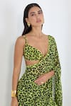 Buy_Ekaya Banaras_Green Georgette Leopard Print Saree With Running Blouse _Online_at_Aza_Fashions