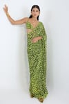 Shop_Ekaya Banaras_Green Georgette Leopard Print Saree With Running Blouse _Online_at_Aza_Fashions