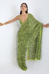 Shop_Ekaya Banaras_Green Georgette Leopard Print Saree With Running Blouse _at_Aza_Fashions