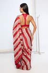 Shop_Ekaya Banaras_Red Satin, Silk Striped Saree With Running Blouse _at_Aza_Fashions