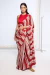 Shop_Ekaya Banaras_Red Satin, Silk Striped Saree With Running Blouse _Online_at_Aza_Fashions