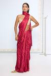 Ekaya Banaras_Pink Silk Zebra Print Saree With Running Blouse _Online_at_Aza_Fashions