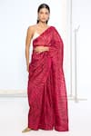 Buy_Ekaya Banaras_Pink Silk Zebra Print Saree With Running Blouse _at_Aza_Fashions