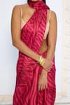 Ekaya Banaras_Pink Silk Zebra Print Saree With Running Blouse _at_Aza_Fashions